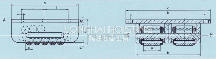 德國(guó)ZAS雙排輪滾輪小車尺寸圖